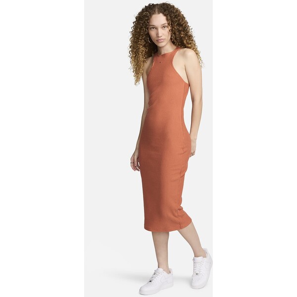 Damska dopasowana sukienka midi bez rękawów z prążkowanego materiału Nike Sportswear Chill Knit FN3679-825