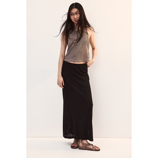 H&M Dzianinowa spódnica w ażurowy wzór - Normalna talia - Maxi - 1232738001 Czarny