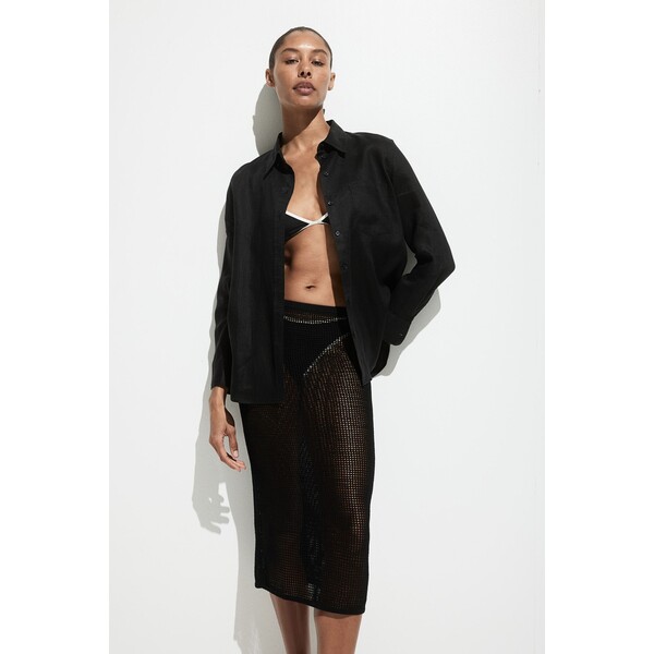 H&M Plażowa spódnica z ażurowej dzianiny - Normalna talia - Midi - 1249544001 Czarny