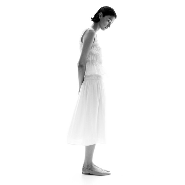 H&M Krepowana spódnica z elastycznym marszczeniem - Wysoka talia - Midi - 1237076001 Biały