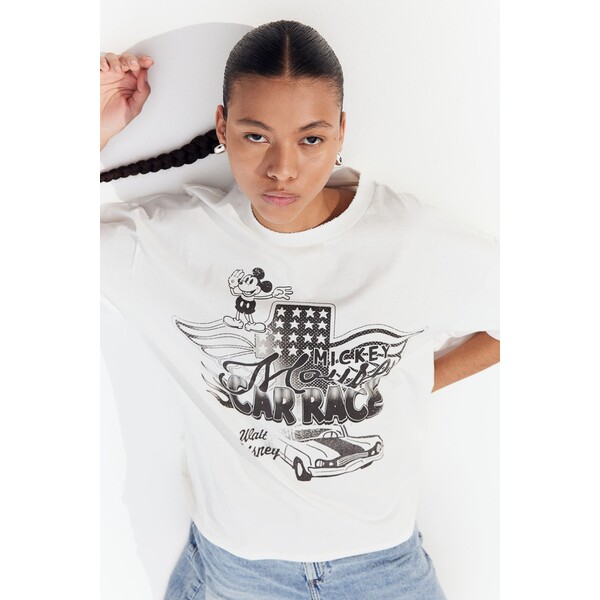 H&M T-shirt oversize z nadrukiem - Okrągły dekolt - Krótki rekaw - 1198284040 Kremowy/Myszka Miki