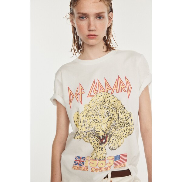 H&M T-shirt z motywem - Okrągły dekolt - Krótki rekaw - 0762470438 Biały/Def Leppard