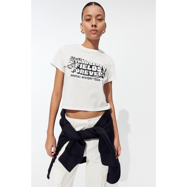 H&M T-shirt z nadrukiem - Wycięcie przy szyi - Krótki rekaw - 1207443011 Biały/The Beatles
