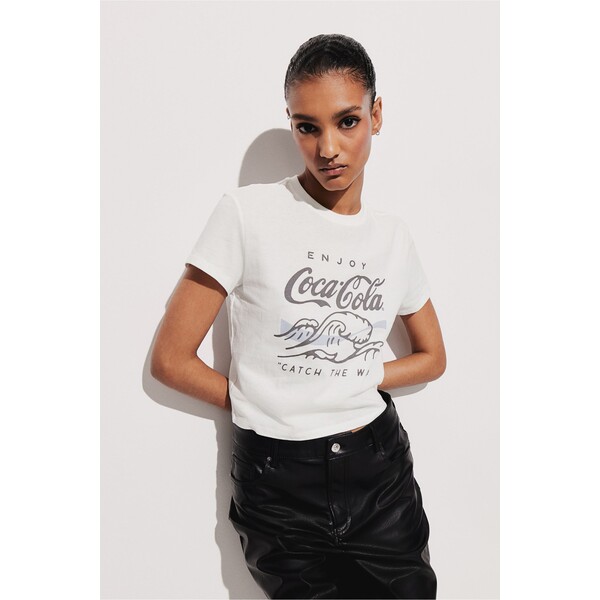 H&M T-shirt z nadrukiem - Wycięcie przy szyi - Krótki rekaw - 1207443011 Biały/Coca-Cola