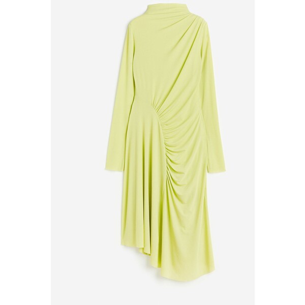 H&M Asymetryczna sukienka dżersejowa - Bardzo długi rękaw - Midi - 1170993001 Limonkowy