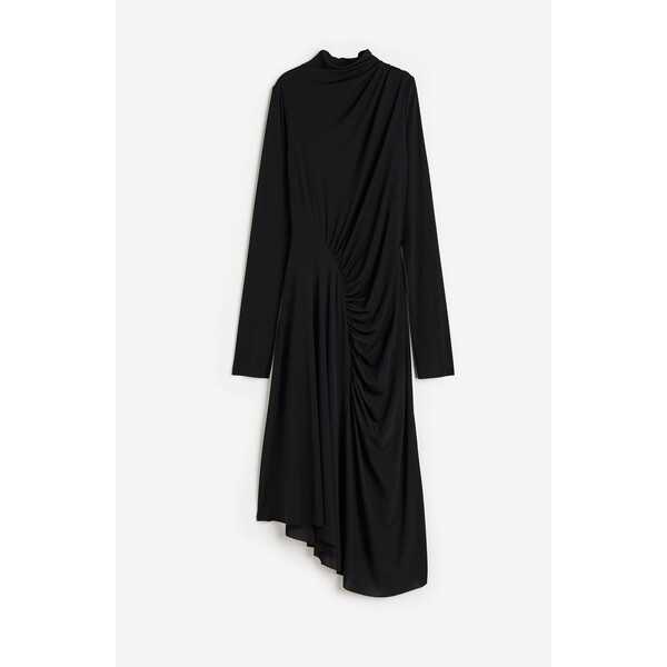 H&M Asymetryczna sukienka dżersejowa - Bardzo długi rękaw - Midi - 1170993001 Czarny