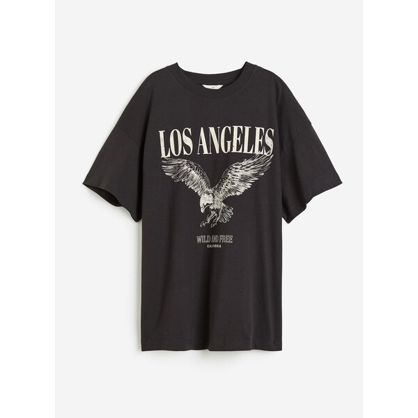 H&M T-shirt oversize z nadrukiem - Okrągły dekolt - Krótki rekaw - 1169913008 Ciemnoszary/Los Angeles