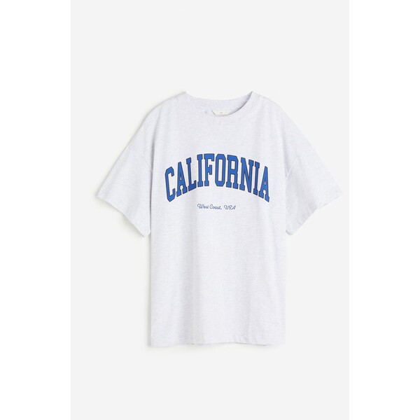 H&M T-shirt oversize z nadrukiem - Okrągły dekolt - Krótki rekaw - 1169913008 Jasnoszary melanż/California