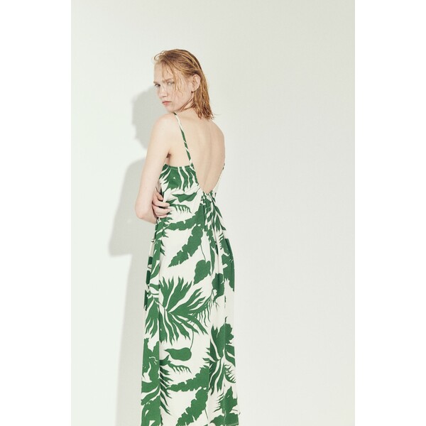H&M Dżersejowa sukienka oversize - Okrągły dekolt - Bez rękawów - 1195402008 Biały/Zielony wzór