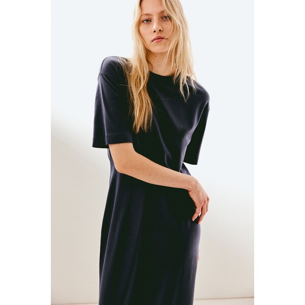 H&M Sukienka T-shirtowa - Okrągły dekolt - Krótki rekaw - 1235838001 Granatowy