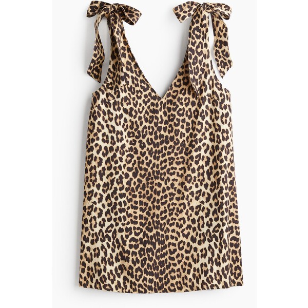 H&M Trapezowa sukienka na ramiączkach - Dekolt w serek - Bez rękawów - 1245729005 Beige/Leopard print