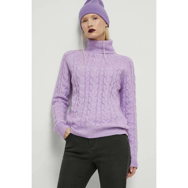 Medicine Sweter z domieszką wełny damski kolor fioletowy