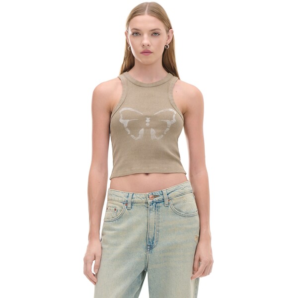 Cropp Prążkowany top z motylem 023AS-89M