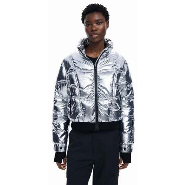 Desigual Metaliczny płaszcz z kapturem 24WWEWBQ2015