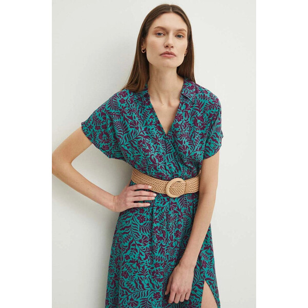 Medicine Sukienka damska maxi wzorzysta kolor turkusowy