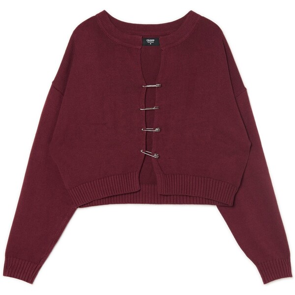 Cropp Bordowy kardigan z agrafkami 3412W-83M