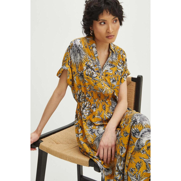 Medicine Sukienka damska midi wzorzysta kolor żółty