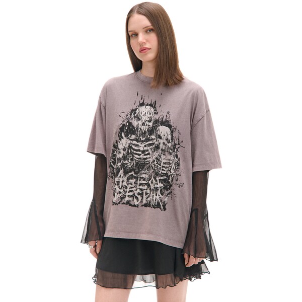 Cropp Szara koszulka z motywem kościotrupów UNISEX 085AS-90M