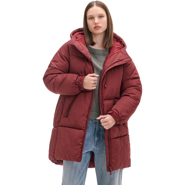 Cropp Bordowy pikowany płaszcz z kapturem 995AQ-83X