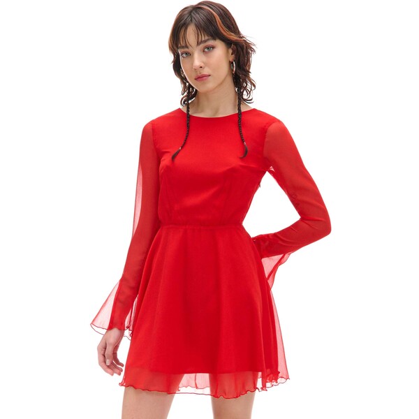 Cropp Czerwona sukienka mini z falbanami 180AS-33X
