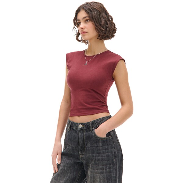 Cropp Bordowy T-shirt z szerokimi ramiączkami 815AR-83X