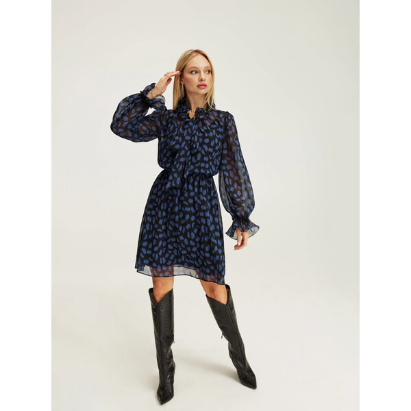 Taranko Czarna sukienka w granatowy wzór G2SK01Y