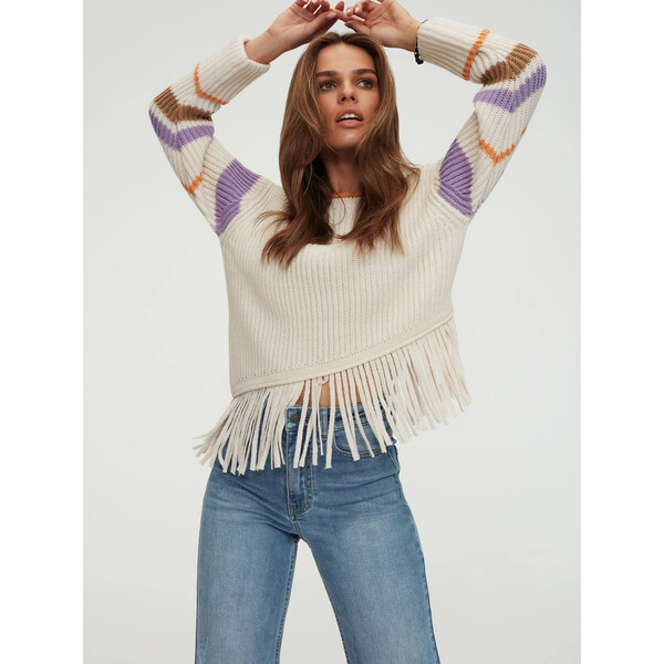 Taranko Wełniany sweter z frędzlami H2SWT5D