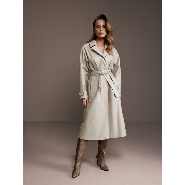 Taranko Długi skórzany płaszcz w kolorze ecru B3PZS1D