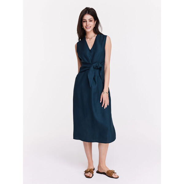 Taranko Granatowa sukienka z lnu i wiskozy B3SK07T