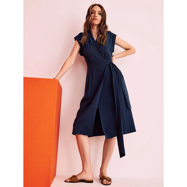 Taranko Granatowa sukienka z kopertowym dekoltem B3SK11T