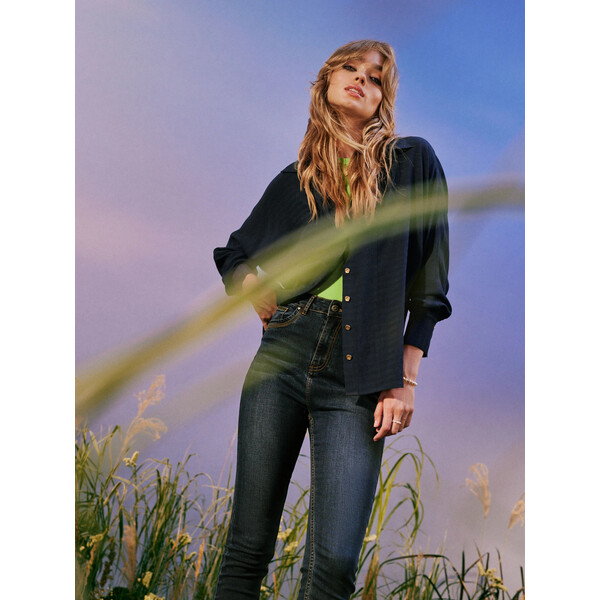 Taranko Granatowa koszula ze złotymi guzikami H4BL01T