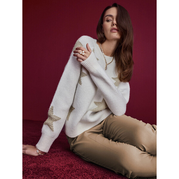 Taranko Kremowy sweter w złote gwiazdy H4SW35A