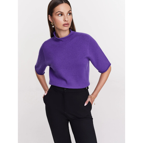 Taranko Wełniany fioletowy sweter z krótkimi rękawami H4SW27L