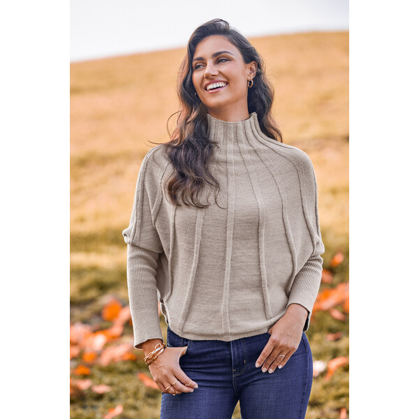 Cupshe Sweter z golfem w kolorze khaki żebrowanym Gigot CAA06A3J088HH