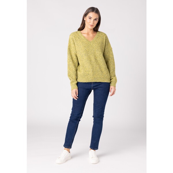Quiosque Limonkowy sweter z dekoltem w serek 6VD001940