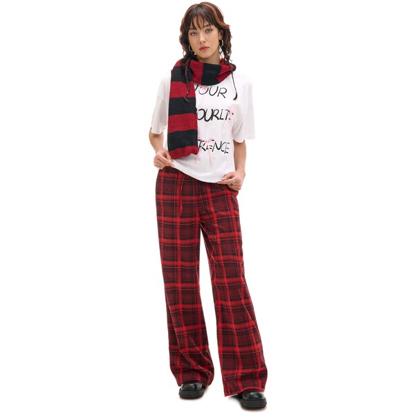 Cropp Czerwone spodnie baggy w kratę 705AR-33M