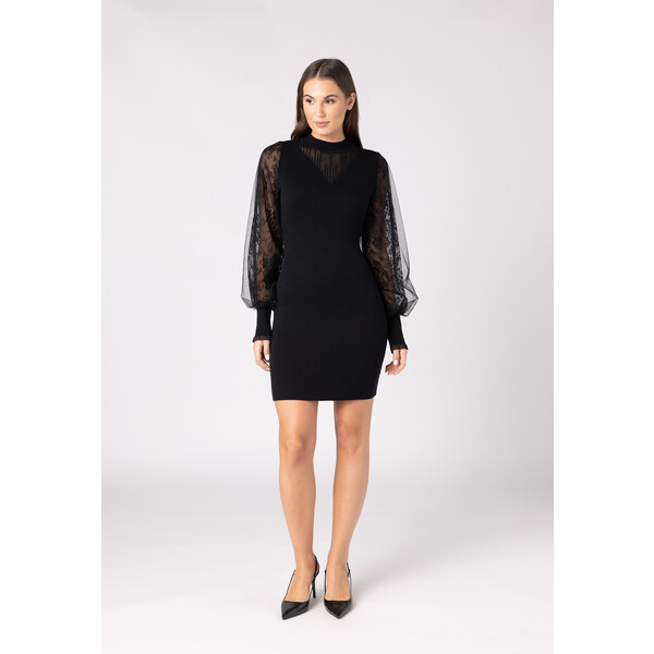 Quiosque Czarna sukienka z tiulowymi rękawami 6VD003299
