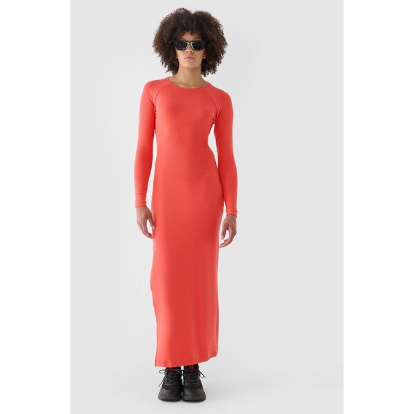 4F Sukienka ołówkowa maxi damska - czerwona
