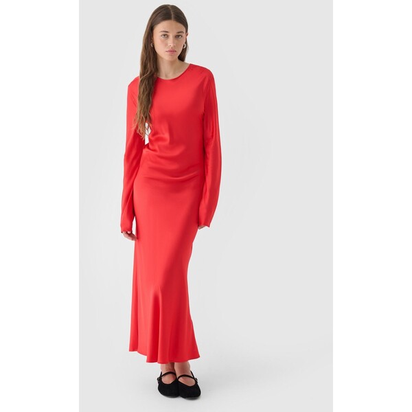 4F Sukienka maxi z wiskozy damska Outhorn - czerwona