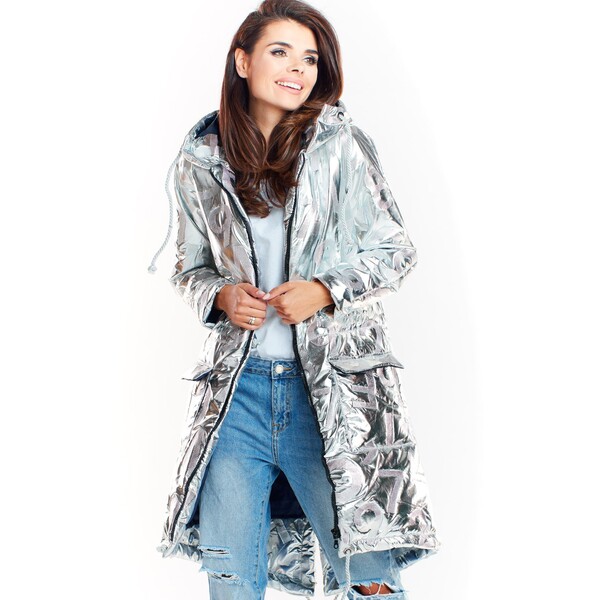 Awama Kurtka damska A339 Srebrny Basic Fit