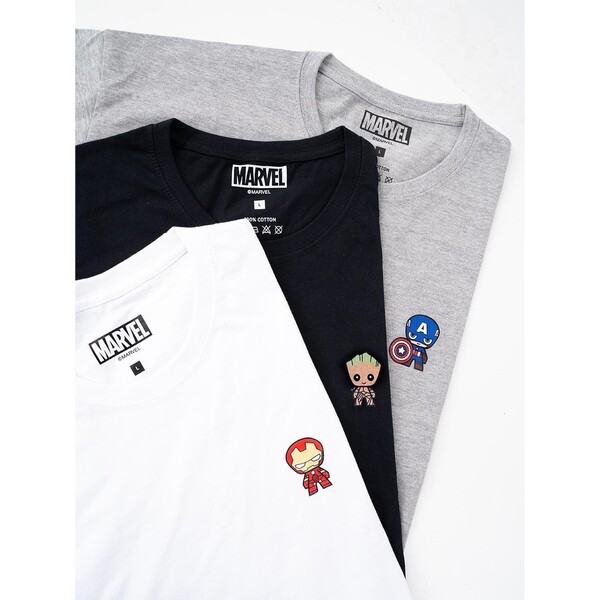 Komplet 3 t-shirtów Zestaw 3 Damskich T-Shirtów Czarny / Biały / Szary Marvel Mini Heroes L Kolorowy Regular Fit