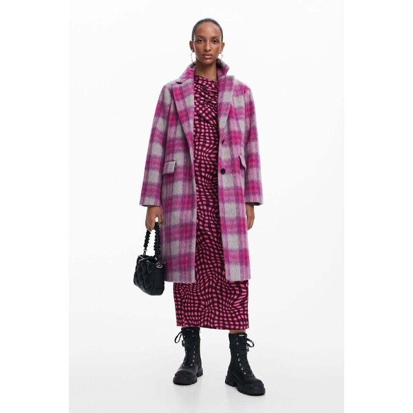 Desigual Różowy płaszcz w kratę 25SWEWX43033