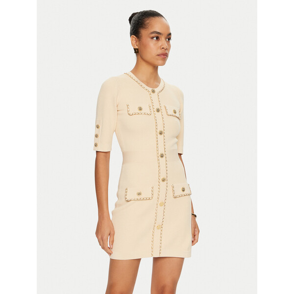 Elisabetta Franchi Sukienka dzianinowa AM-92B-46E2 Beżowy Regular Fit