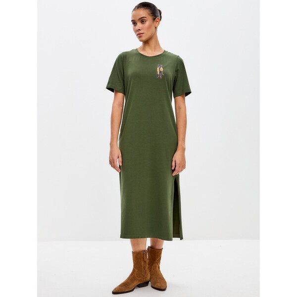 Manii'ta Lacitta Sukienka codzienna Printed Dress TRENCH COAT CAT Khaki Regular Fit