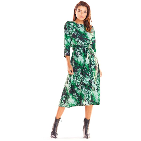 Awama Sukienka codzienna A313 Zielony Basic Fit