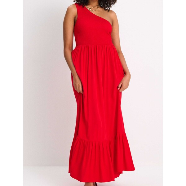 Sinsay Wiskozowa sukienka na jedno ramię z falbaną 561DA-33X