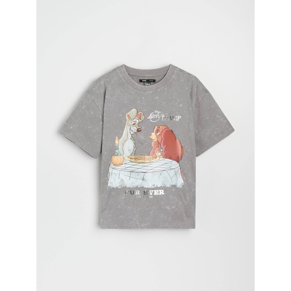 Sinsay Bawełniana koszulka z krótkim rękawem Lady and the Tramp 496FG-09X