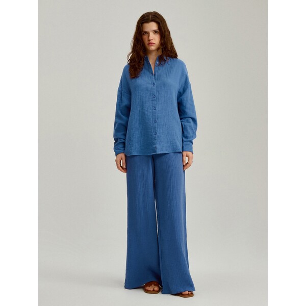 House Muślinowe spodnie wide leg niebieskie 795EA-55X