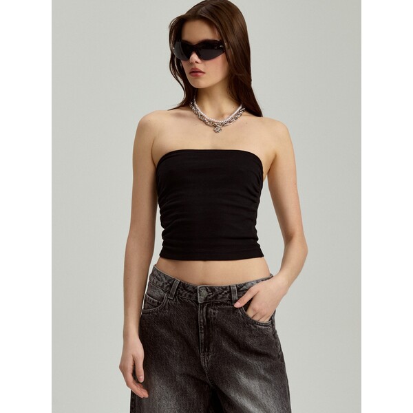 House Krótki top bandeau z dzianiny czarny 330DW-99X