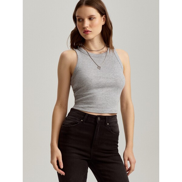 House Krótki top z dzianiny w prążki szary 329DW-09M